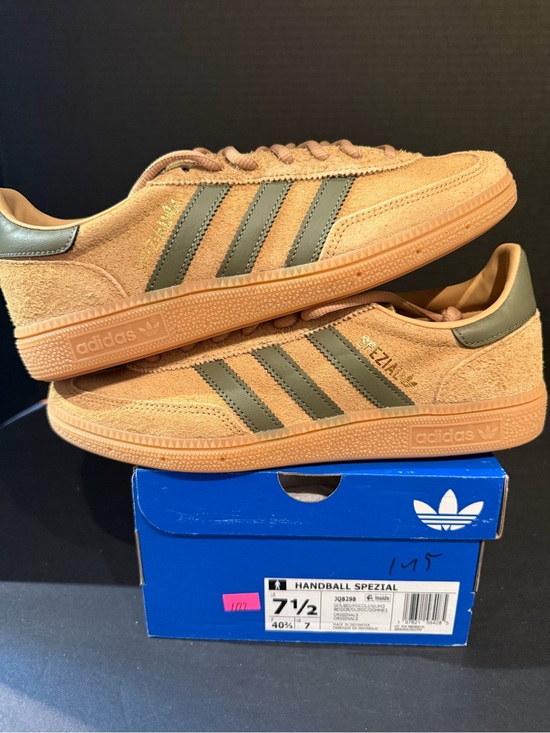 adidas Other - adidas Tan Suede Sneakers with Olive Stripes